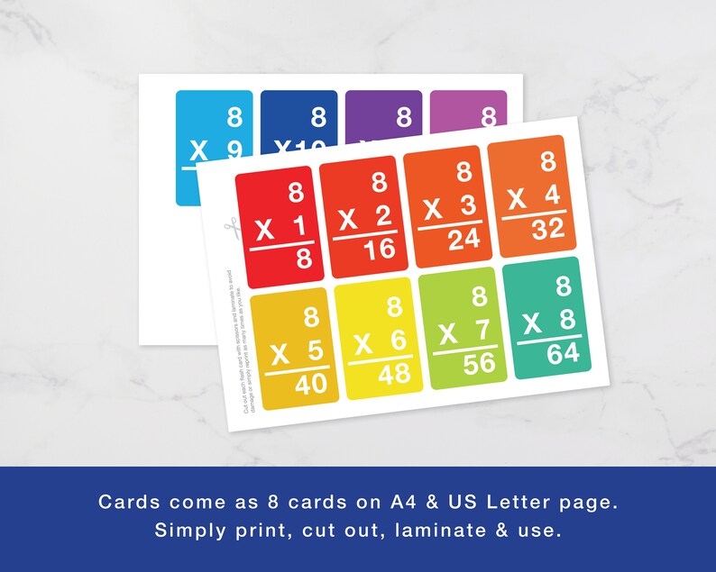 Eight Times Tables Flash Cards Printable - Etsy