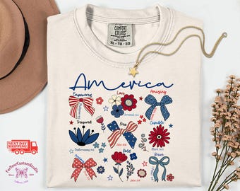 Patriotic America Bow Shirt, Coquette USA Tee, Christian America Shirt, Fourth of July Shirt, America Anniversary Tee, Comfort Colors Tee