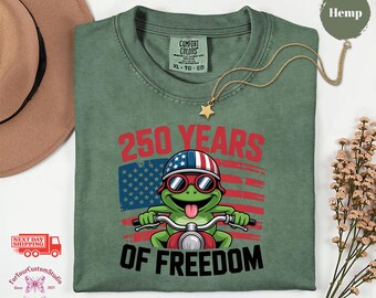 250 Years of Freedom Shirt, Funny 4th of July Shirt, Patriotic Frog Shirt, USA Independence Day Tee, American Flag Shirt, Biker Frog Shirt