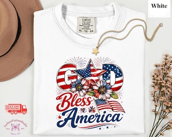 God Bless America Shirt, Patriotic Floral USA Tee, America Anniversary Shirt, Fourth of July Shirt, USA Flag Shirt, Comfort Colors Tee