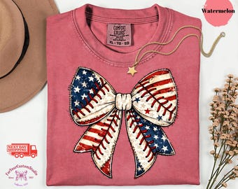 Patriotic Bow Shirt, USA Flag Coquette Tee, America Anniversary Shirt, Fourth Of July Comfort Colors Graphic Tee