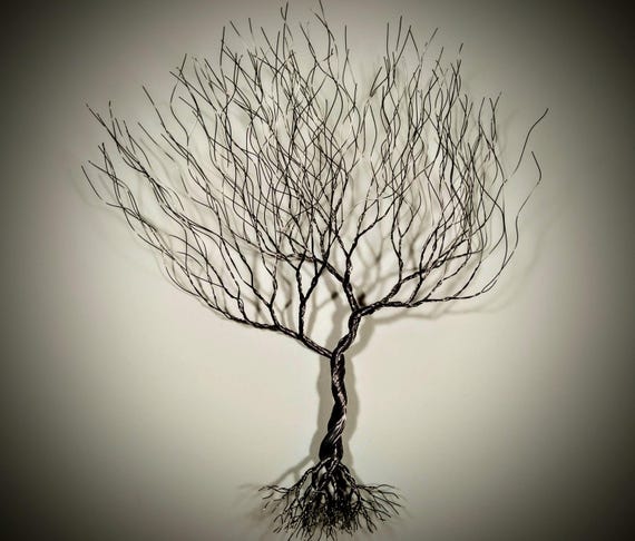 Silver Metal Tree Art, Wire Bonsai Tree Wall Decor, Wire Tree Of Life Spiritual Gift