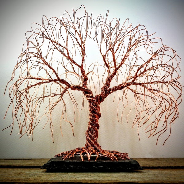 Copper Weeping Willow Wire Tree Sculpture, Metal Tree of Life Sculpture, Wire Sculpture Art, Best Friend Gift, Room Shelf Mantel Decor