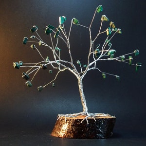 Malachite Wire Tree Sculpture, Wire Gemstone Bonsai Tree, 13th Anniversary Gift For Wife, Feng Shui Office Decor, Gemstone Yoga Gift, Art