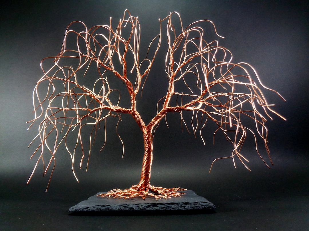 Copper Weeping Willow Wire Tree Sculpture, Metal Tree of Life Sculpture