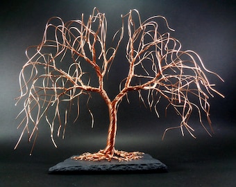 Copper Weeping Willow Wire Tree Sculpture, Metal Tree of Life Sculpture, Wire Sculpture Art, Best Friend Gift, Room Shelf Mantel Decor