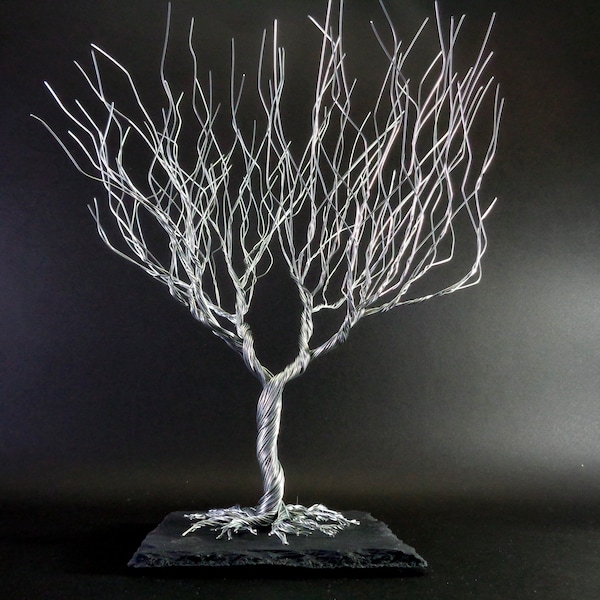 Steel Wire Tree Sculpture on Slate Base, Metal Tree of Life Sculpture, Wire Sculpture Art, Best Friend Gift, Room Shelf Mantel Decor