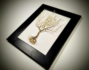 Decorative Metal Bonsai Tree, Metal Tree Wall Decor, Framed Wire Tree Sculpture