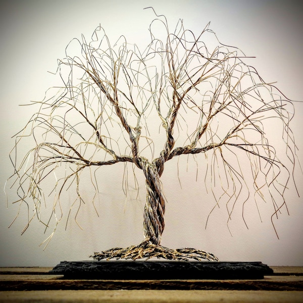 Wire Tree Sculpture, Anniversary Gift, Tree of Life Metal Sculpture, New Home Gift for Couple, Offive Shelf Home Decor, Wire Art
