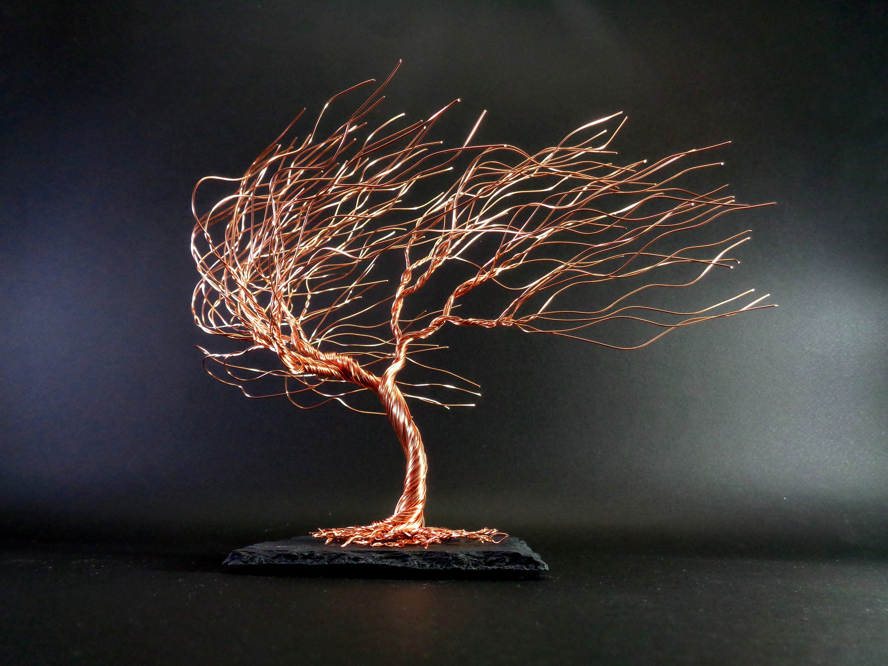 Copper Windswept Weeping Willow Wire Tree Sculpture, Metal Tree of Life
