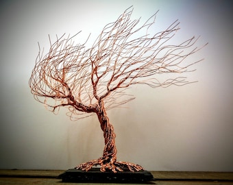 Copper Windswept Weeping Willow Wire Tree Sculpture, Metal Tree of Life, Wire Sculpture Art, Best Friend Gift, Room Shelf Mantel Decor