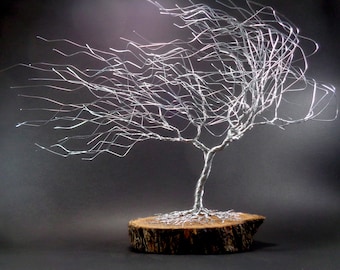 Windswept Wire Tree Sculpture, Wire Bonsai Art, Tree of Life Metal Sculpture, New Home Gift for Couple, Offive Shelf Home Decor, Wire Art