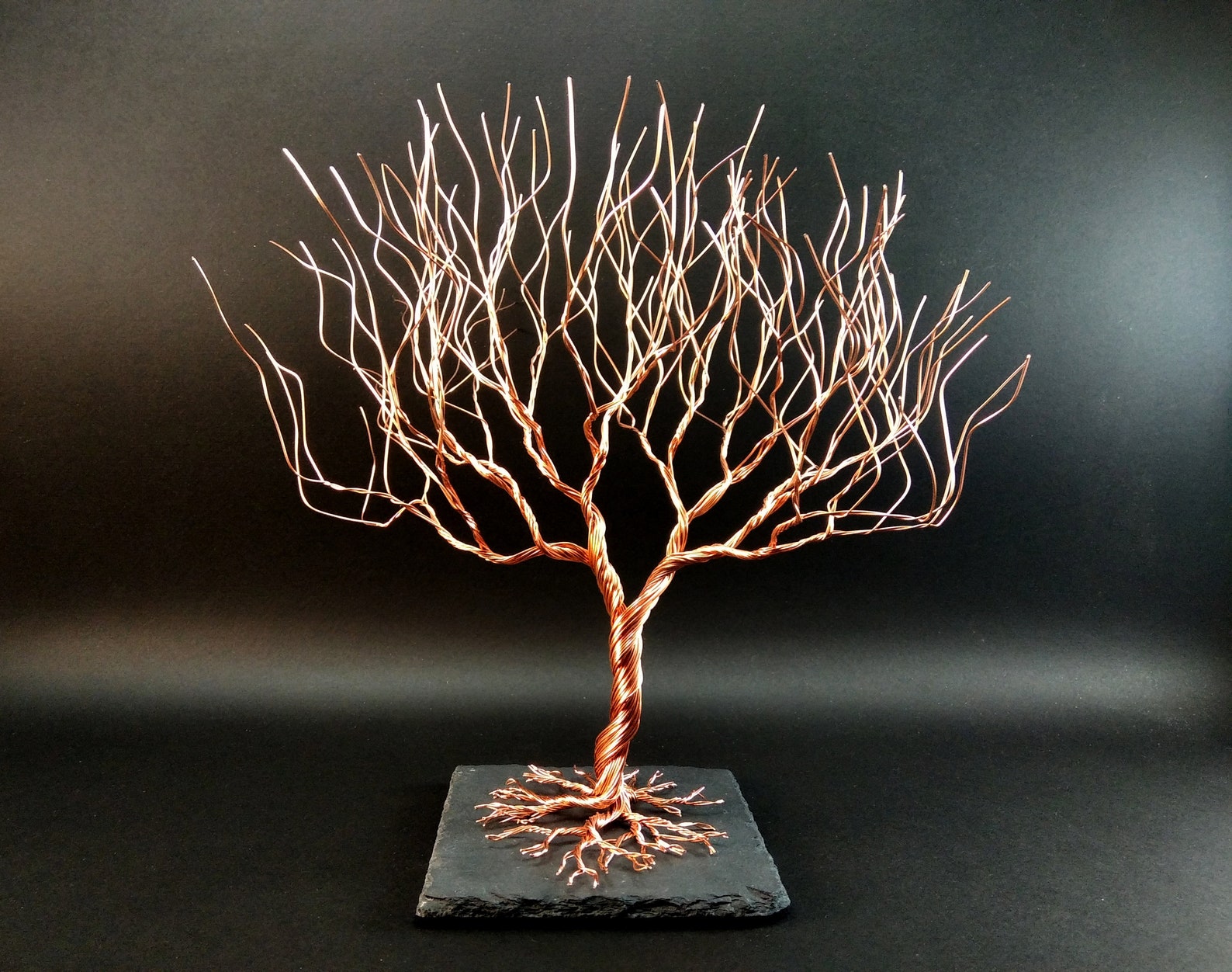 Small Copper Shield Tree Copper Wire Tree Sculpture on Slate Base, Copper Tree of Life Sculpture ...
