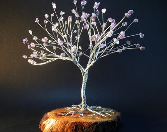Amethyst Crystal Tree, Chakra Tree,  6th Anniversary Gift, February Birthstone, Wire Bonsai Gemstone Tree, Metal Tree Sculpture
