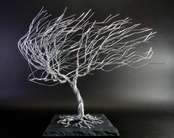 Windswept  Bonsai Sculpture, Wire Tree Sculpture, Metal Sculpture, New Home Gift for Couple, Office Shelf Home Decor, Wire Willow