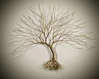 Wire Bonsai Wall Art, 21st Anniversary Gift, Brass Tree Ornament