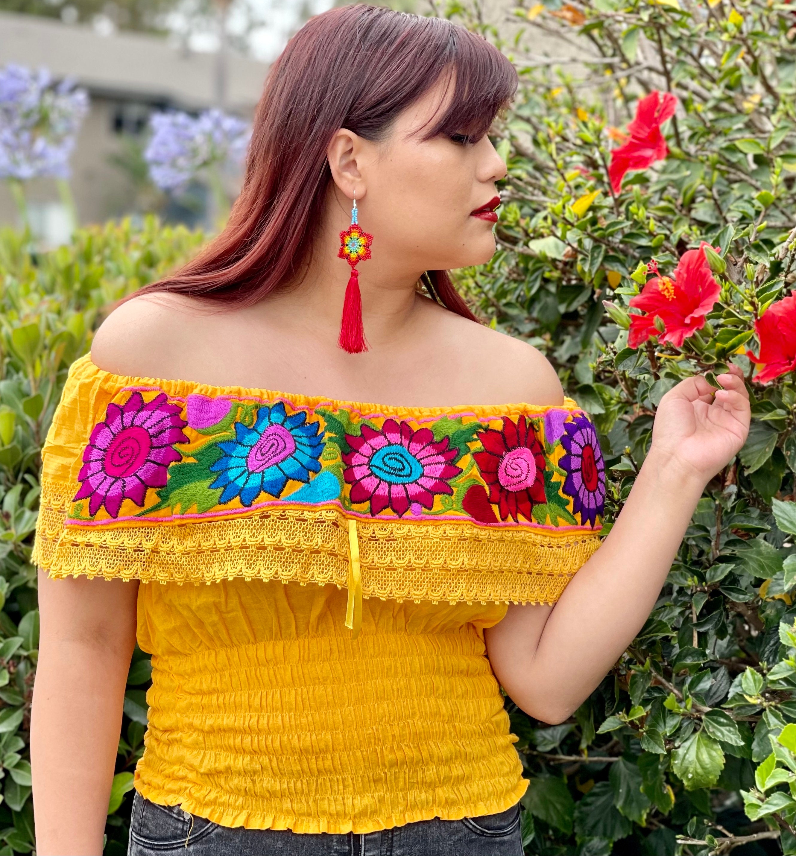 Mexican Campesina Crop Top, Flower Embroidered Top, Summer Crop Top