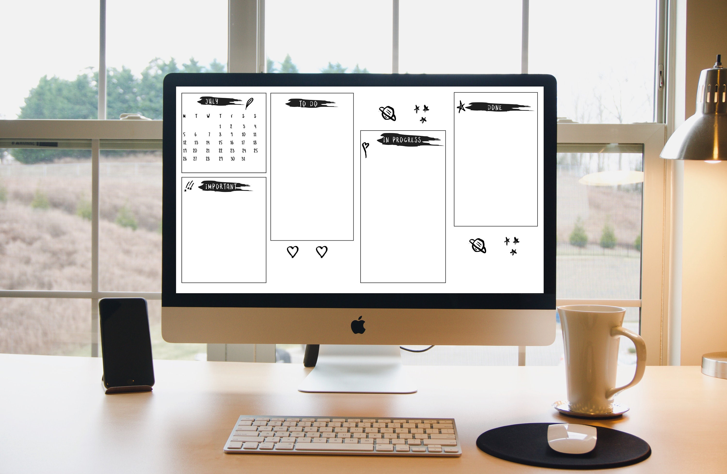 Desktop Organizer Wallpaper Minimalist Simple Black and White Etsy