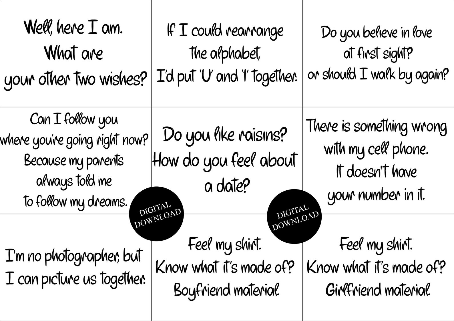 Funny Pick Up Lines Digital Download Flirting Printable | Etsy