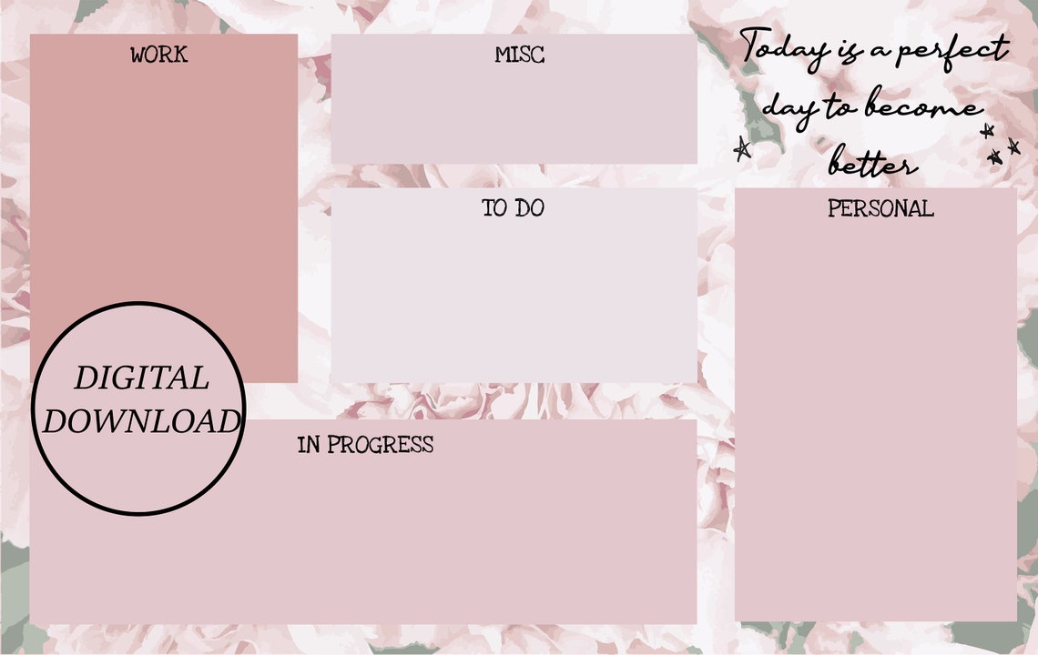 Desktop Organizer Wallpaper Pink Tones Floral Peonies Mac - Etsy