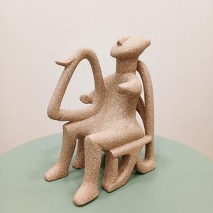 Alabaster Harp Player Statue: Sandy Cycladic Idol, Handmade in Greece