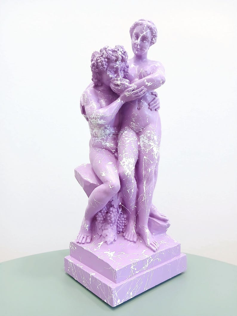Bacchus & Ariadne Pop Art Figurine of Love and Euphoria | Marbled Alabaster Sculpture | Mythology Series Statue | Contemporary Art gReplicas