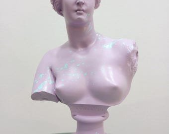 Pop Art Venus de Milo Sculpture: Purple & Mint Alabaster Statue