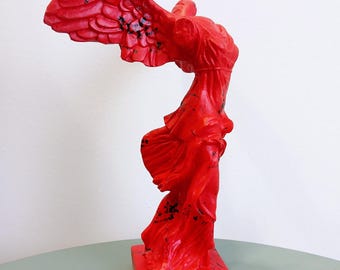 Nike of Samothrace - Crimson Momentum | Contemporary Alabaster Sculpture | Pop Art Figurine | Street Art Statue | Modern Greek Art gReplicas