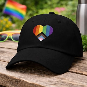 Czapka z flagą Progressive Pride, czapka dla taty LGBTQ, czapka z haftem tęczowym, pomysł na prezent dla osób LGBTQ, regulowana bawełniana czapka baseballowa