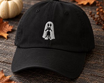 Geisterkatzenmütze, Gruselkatzen-Halloweenmütze, bestickte Geistermütze, Halloween-Papamütze, Geschenk für Katzenliebhaber