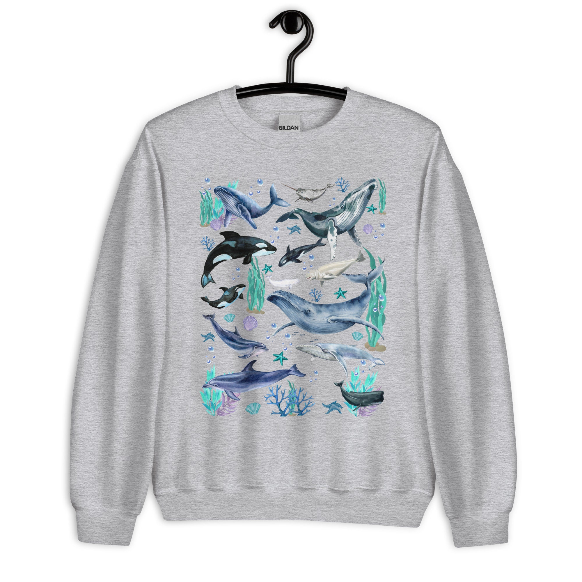 Watercolor Whale Sweatshirt 90s Clothing Trendy Ocean 