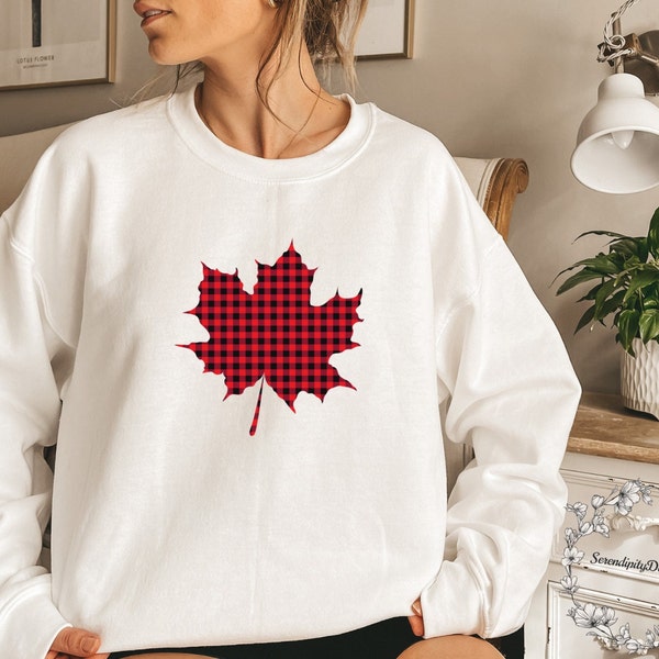 Plaid Maple Leaf Crewneck Sweatshirts, Hoodies And Shirts For Canada Day, Canada Travel Gifts For Friends And Family, Canada Online Shop