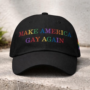 Make America Gay wieder Hut, Pride Regenbogen Kappe, LGBTQ Gestickter Dad Hut, lustiges politisches Parodie Geschenk, Unisex Baumwollhut