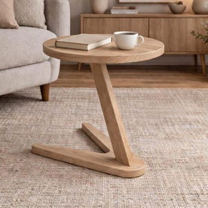 Solid Wood C Shaped Side Table – Modern Scandinavian Accent Coffee Table