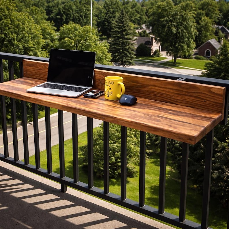 Acacia Wood Fold Down Balcony Table – Weatherproof Hanging Railing Desk (Outdoor Workspace) image 5