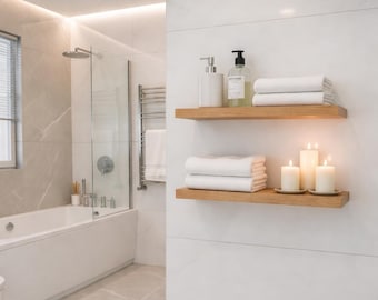 Solid Wood Floating Shelf – Rustic Modern Wall Mounted Storage Display