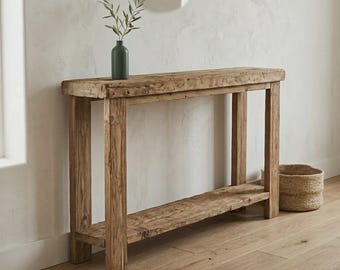 Konsola z odzyskanego drewna – rustykalny przedpokój, korytarz, stolik kawowy z półką