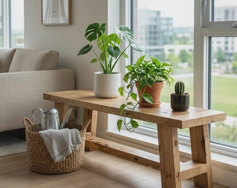 Banco de carvalho recuperado – Assento rústico de madeira maciça para entrada em estilo fazenda