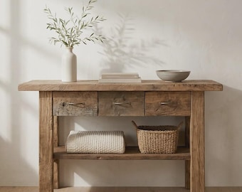 Reclaimed Wood Console Table – Rustic Farmhouse Entryway Table with Drawers