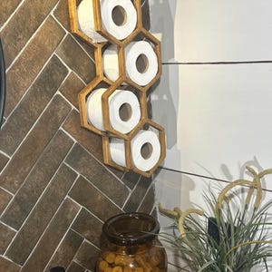 Porta carta igienica a nido d'ape – Mensola da bagno in legno a parete – Porta rotolo di carta igienica in rovere rustico moderno – Arredo bagno fatto a mano