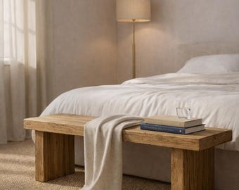 Solid Oak Entryway Bench – Rustic Minimalist Scandinavian Hallway Seating
