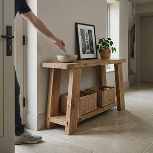 Reclaimed Solid Wood Console Table – Rustic Farmhouse Entryway Hallway Furniture