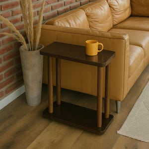Wooden Side Table for Sofa – 4 Leg Narrow Coffee Table for Living Room – Minimalist End Table for Small Spaces & Modern Decor