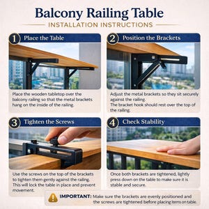 Acacia Wood Fold Down Balcony Table – Weatherproof Hanging Railing Desk (Outdoor Workspace) image 11