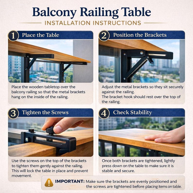 Acacia Wood Fold Down Balcony Table – Weatherproof Hanging Railing Desk (Outdoor Workspace) image 11