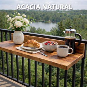 Acacia Wood Fold Down Balcony Table – Weatherproof Hanging Railing Desk (Outdoor Workspace) image 2