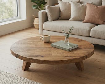 Round Reclaimed Wood Coffee Table – Japandi, Rustic, Minimalist Style