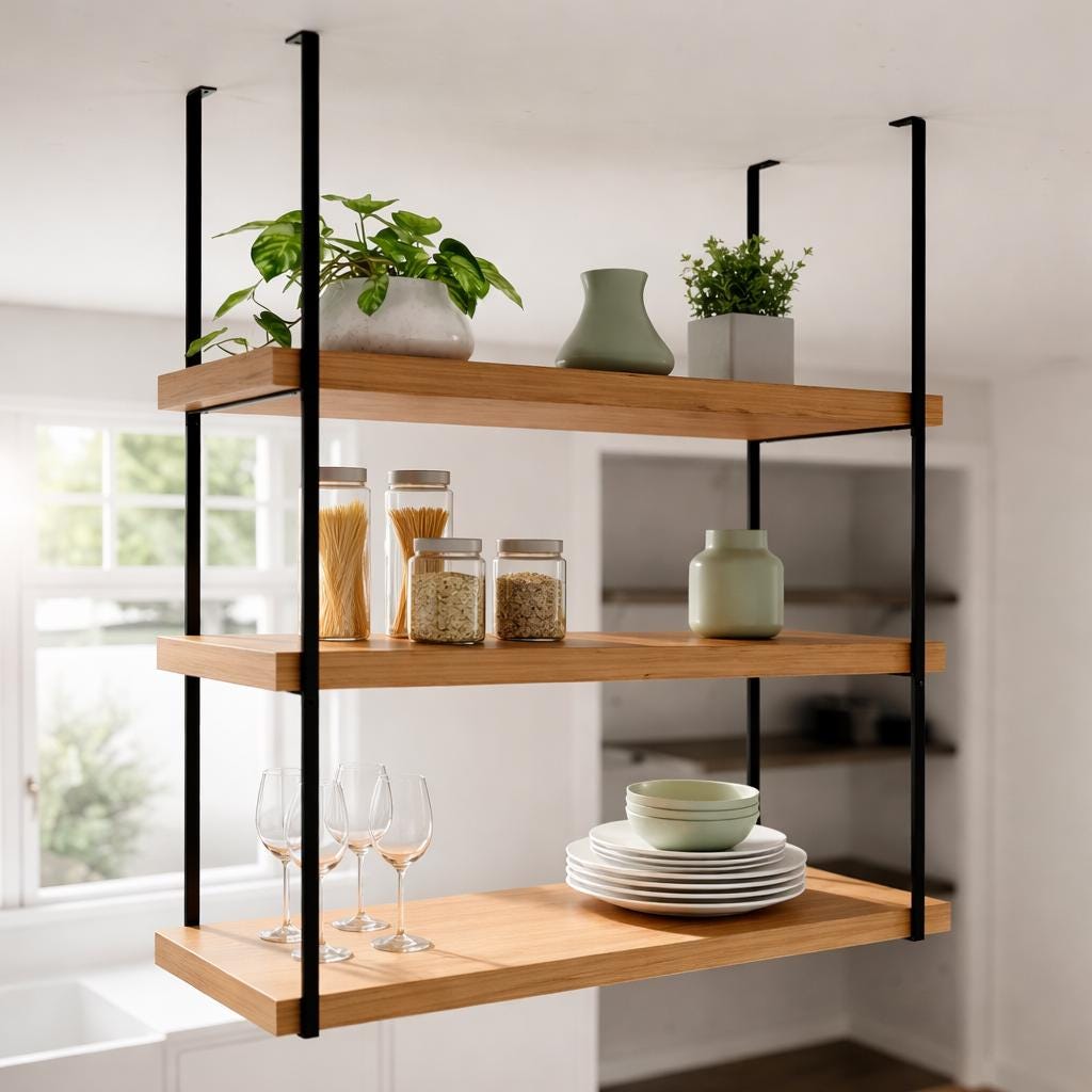 Metal Rod Hanging Shelf Brackets – Modern Industrial Ceiling Mount ...