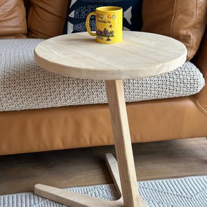 Solid Walnut C Shape End Table – Modern Sofa Side Table, Couch Tray Table, Laptop Stand, Coffee Table for Living Room or Bedroom
