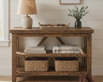 Reclaimed Wood Console Table – Rustic Farmhouse Entryway Sofa Hall Table